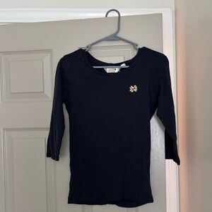 Navy Long Sleeve Tee with Gold Notre Dame Emblem size Small